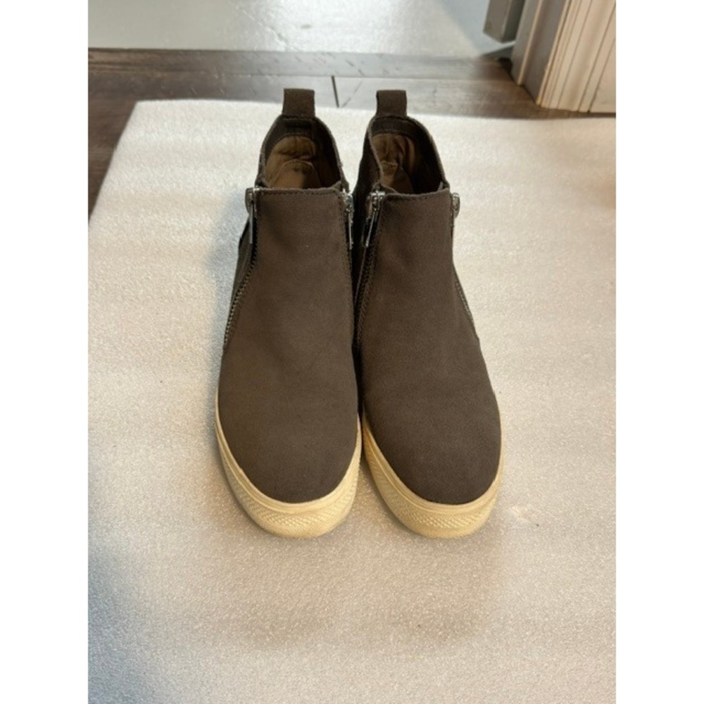 Dr. Scholls Wedgie Leather Wedge Sneaker Booties Grey Ankle Boots Mens Size 8.5 - Picture 5 of 10